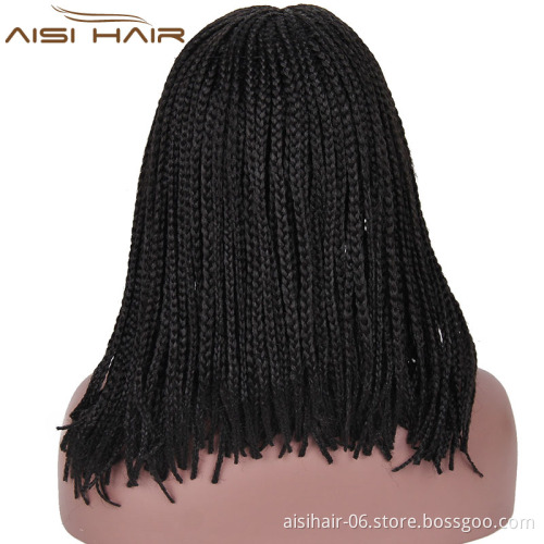 Aisi Hair Wholesale Medium Length Glueless Lace Front Wigs For Black Women Heat Resistant Braid Box Lace Front Three Braids Wigs
